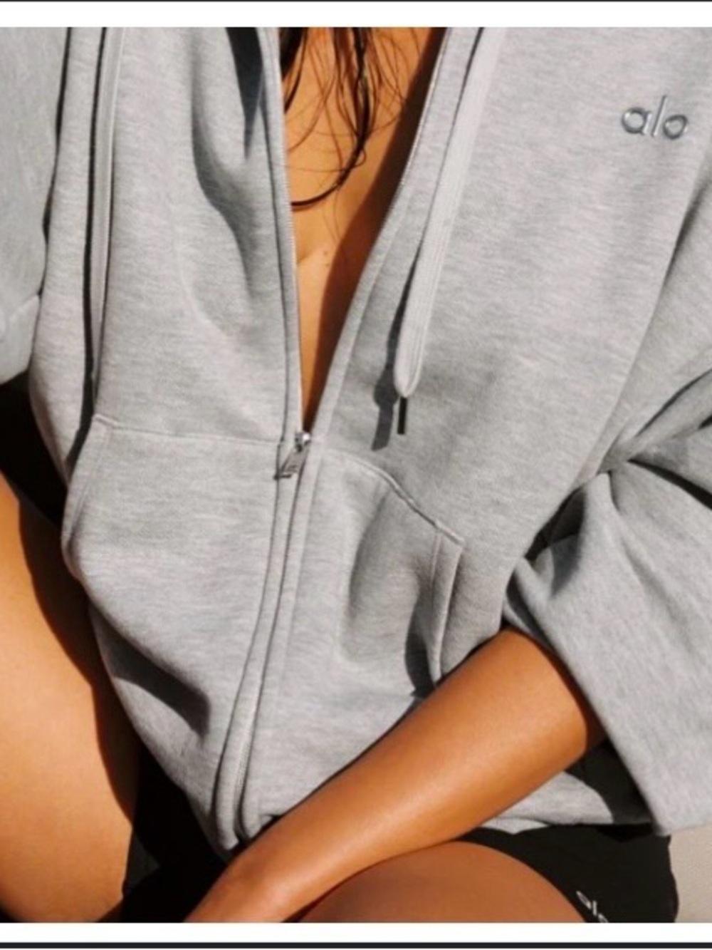 ALO Light Gray Zip Sweater hoodie